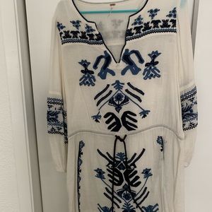 Free People embroider tunic dress with cotton slip